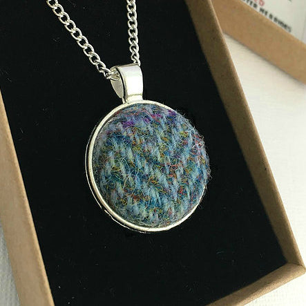 Rainbow Blue Herringbone Harris Tweed Necklace