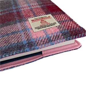 Raspberry & Baby Pink Tartan Harris Tweed Padded A5 Notebook
