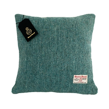 Load image into Gallery viewer, Turquoise Blue &amp; Grey Herringbone Harris Tweed Cushion Cover
