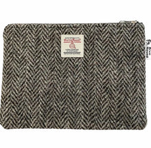 Load image into Gallery viewer, XL LARGE Black &amp; Grey/White Herringbone Harris Tweed Pouch Purse
