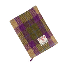 Load image into Gallery viewer, Lilac &amp; Green Tartan Harris Tweed Padded A5 Notebook
