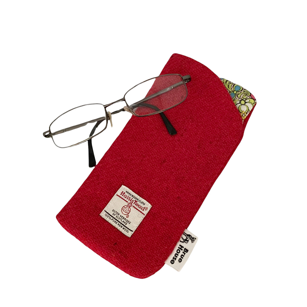 Berry Red Harris Tweed Glasses Case
