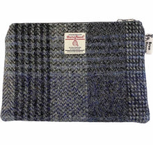 Load image into Gallery viewer, XL LARGE Black &amp; Blue Herringbone Check Harris Tweed Large Pouch Purse
