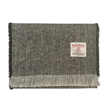 Load image into Gallery viewer, Black &amp; Grey/White Herringbone Harris Tweed Luxury Fringed Scarf
