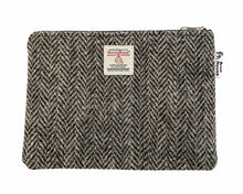 Load image into Gallery viewer, XL LARGE Black &amp; Grey/White Herringbone Harris Tweed Pouch Purse
