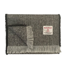 Load image into Gallery viewer, Black &amp; Grey/White Herringbone Harris Tweed Luxury Fringed Scarf
