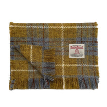 Load image into Gallery viewer, Blue &amp; Mustard Tartan Harris Tweed Luxury Fringed Scarf
