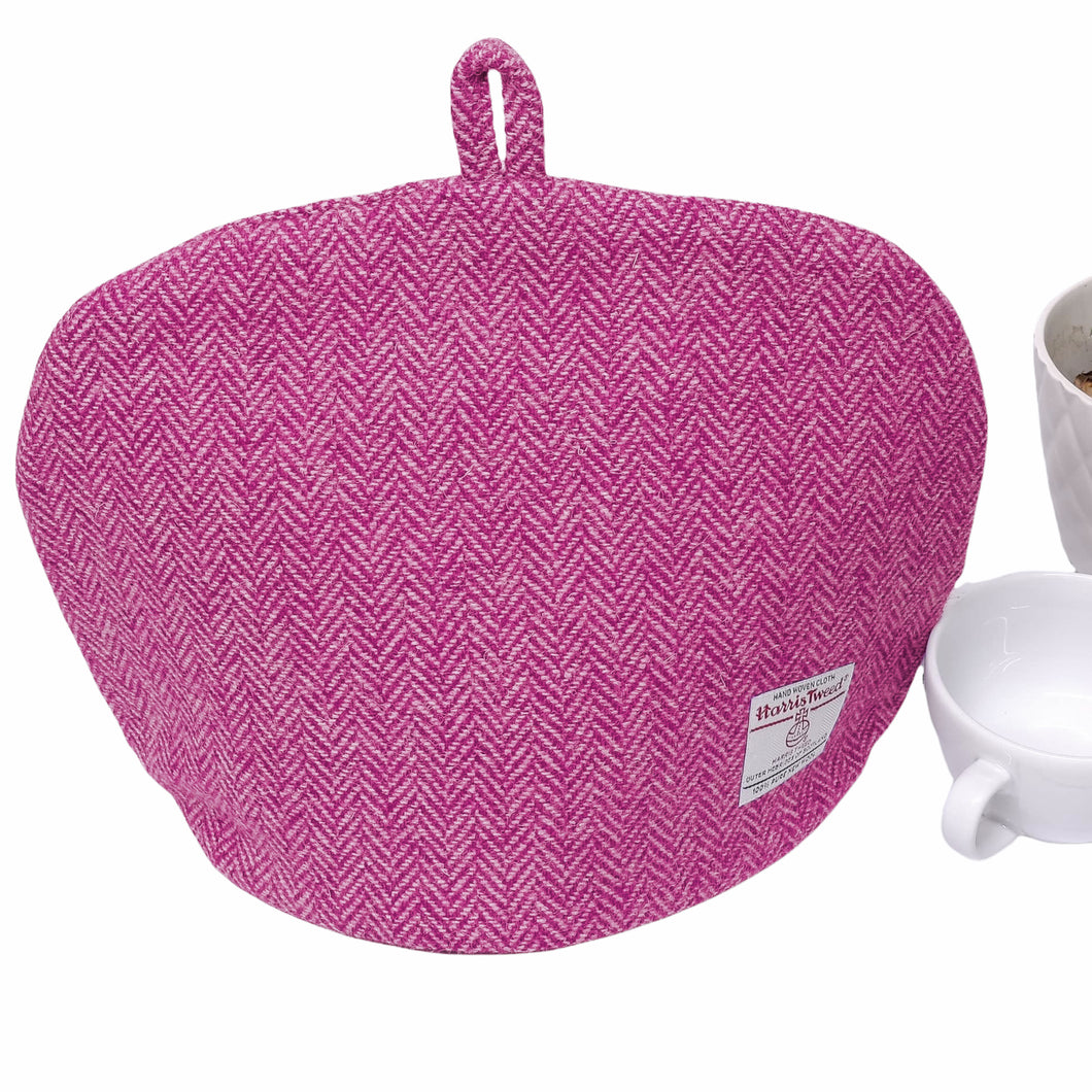 Cerise Pink & Baby Pink Herringbone Harris Tweed Tea Cosy