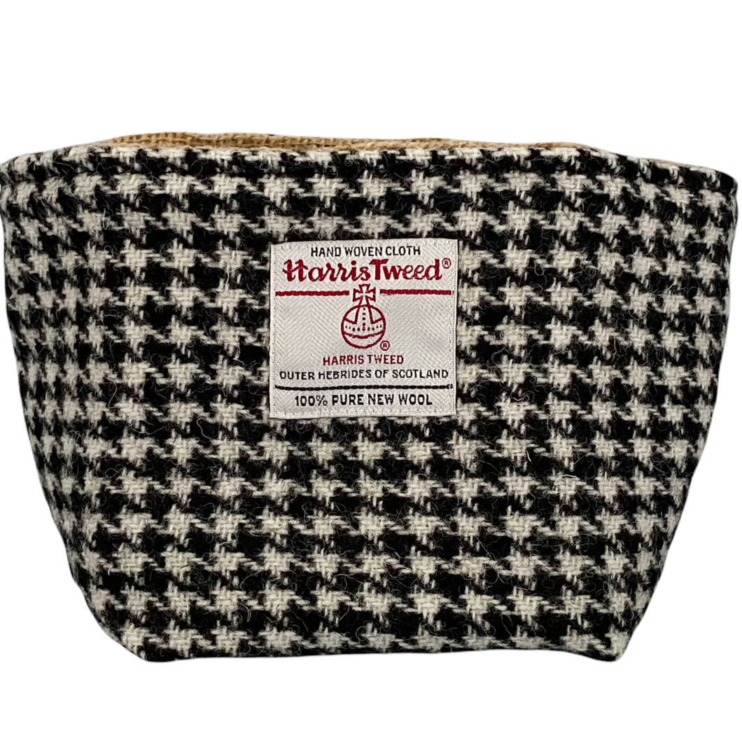 Black & White Houndstooth Harris Tweed Rustic Storage Basket