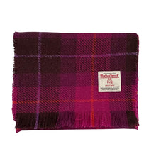 Load image into Gallery viewer, Cerise &amp; Plum Tartan Harris Tweed Luxury Fringed Scarf
