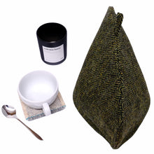 Load image into Gallery viewer, Dark Green &amp; Black Herringbone Harris Tweed Tea Cosy
