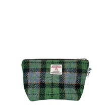 Load image into Gallery viewer, Green &amp; Blue Tartan Harris Tweed Small Make Up Bag With Cotton Lining
