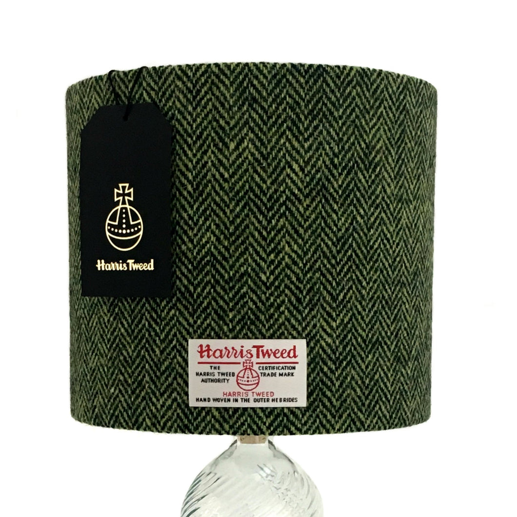 Mid Green & Dark Green Herringbone Harris Tweed Lampshade - 20% Discount Applied At Checkout