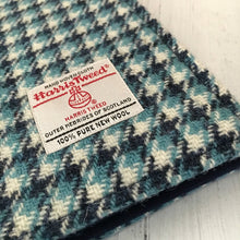 Load image into Gallery viewer, Turquoise Blue &amp; Navy Houndstooth Harris Tweed Padded A5 Notebook Cover
