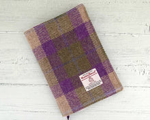 Load image into Gallery viewer, Lilac &amp; Green Tartan Harris Tweed Padded A5 Notebook Cover

