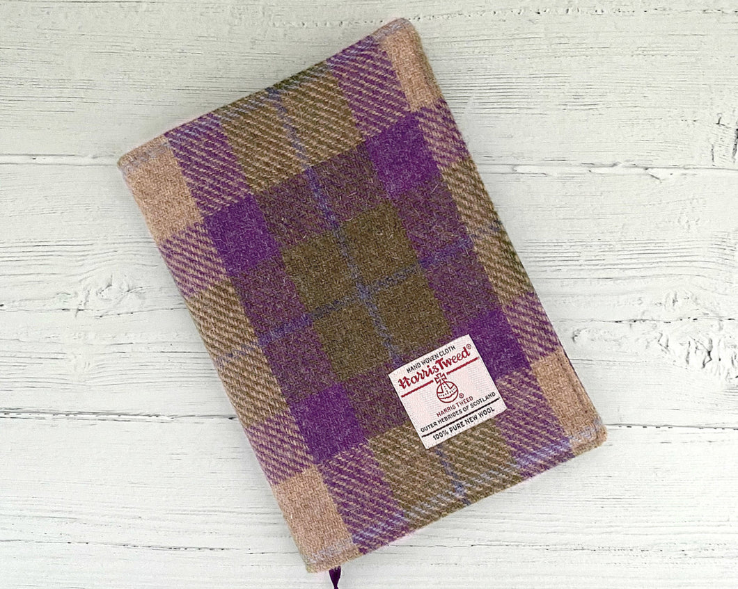 Lilac & Green Tartan Harris Tweed Padded A5 Notebook Cover