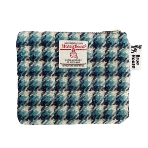 Turquoise Blue & Navy Houndstooth Harris Tweed Coin Purse