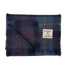Load image into Gallery viewer, Navy Blue Tartan Harris Tweed Luxury Fringed Scarf
