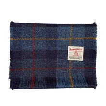 Load image into Gallery viewer, Navy Blue Tartan Harris Tweed Luxury Fringed Scarf
