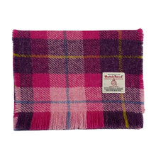 Load image into Gallery viewer, Pink &amp; Dark Violet Tartan Harris Tweed Luxury Fringed Scarf
