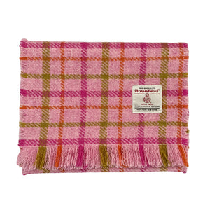 Pink Candy Check Harris Tweed Luxury Fringed Scarf