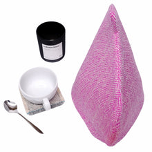 Load image into Gallery viewer, Bright Pink &amp; White Herringbone Harris Tweed Tea Cosy
