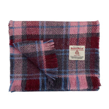 Load image into Gallery viewer, Raspberry &amp; Pale Pink Tartan Harris Tweed Luxury Fringed Scarf
