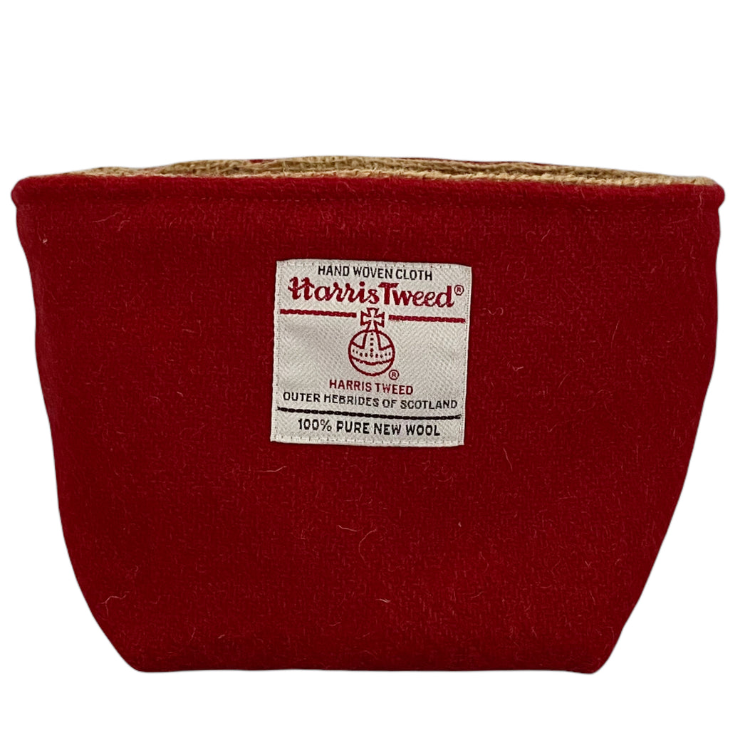 Berry Red Harris Tweed Rustic Storage Basket