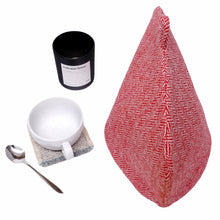 Load image into Gallery viewer, Red &amp; White Herringbone Harris Tweed Tea Cosy
