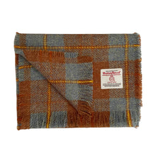 Load image into Gallery viewer, Rustic Brown &amp; Blue Tartan Harris Tweed Luxury Fringed Scarf
