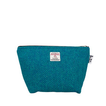 Load image into Gallery viewer, Teal &amp; Turquoise Herringbone Harris Tweed Toiletries Bag
