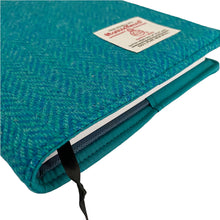 Load image into Gallery viewer, Teal &amp; Turquoise Herringbone Harris Tweed Notebook
