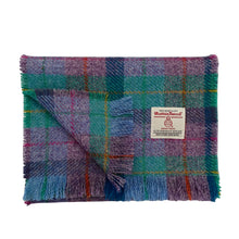Load image into Gallery viewer, Violet &amp; Kingfisher Blue Tartan Harris Tweed Luxury Fringed Scarf

