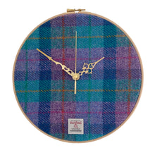 Load image into Gallery viewer, Violet &amp; Kingfisher Blue Tartan Harris Tweed Wall Clock
