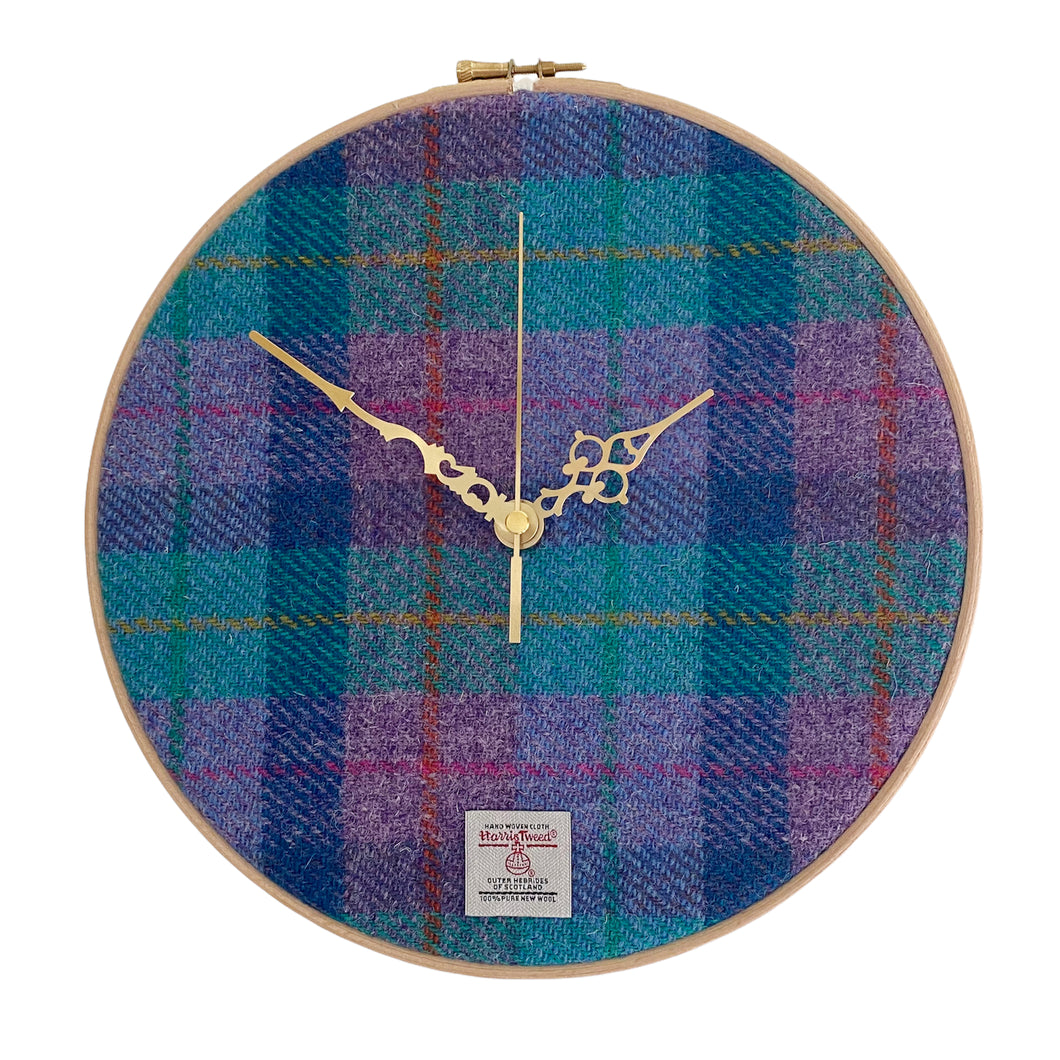 Violet & Kingfisher Blue Tartan Harris Tweed Wall Clock