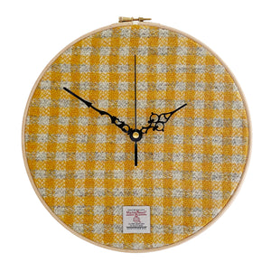Yellow & Grey Small Check Harris Tweed Wall Clock